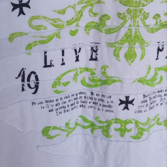 Affliction Lime Green & White Live Fast 1973 Men's Shirt - Picture 6 of 14